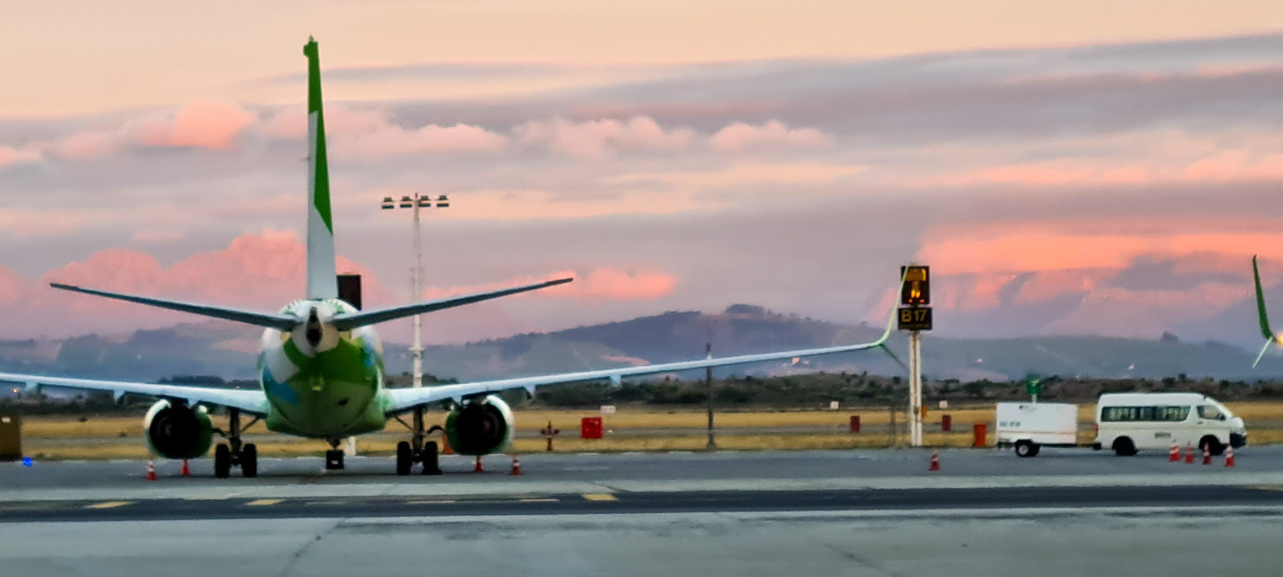 Rear view of a parked aeroplane at Cape Town Airport