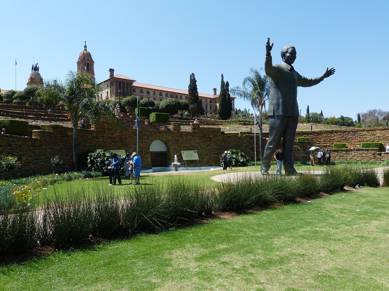 A view of the Union building gardens with the majestic statue of legendary Nelson Mandela