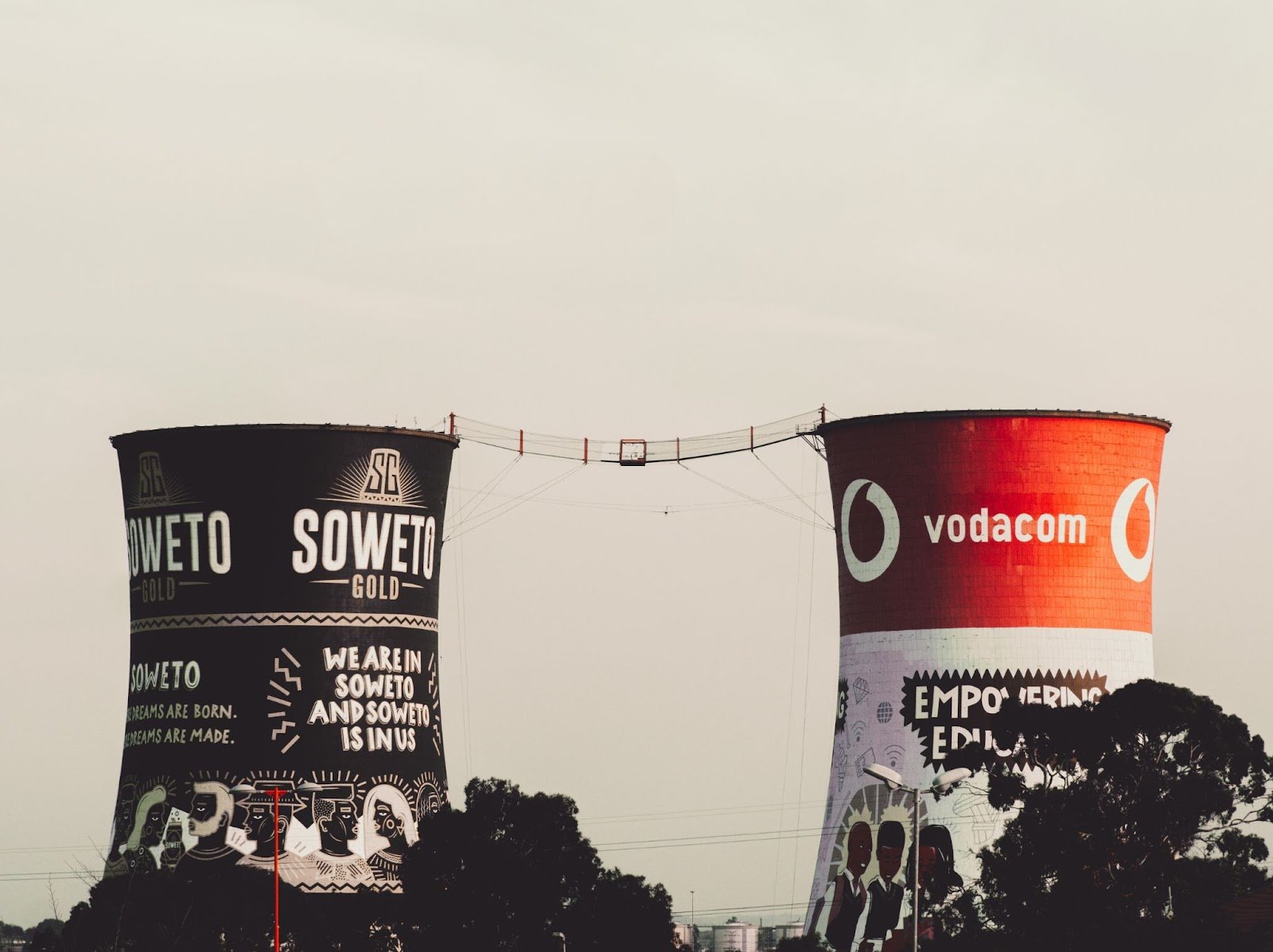 The famous Soweto Towers, a powerful backdrop to the popular Vilakazi Street, Soweto