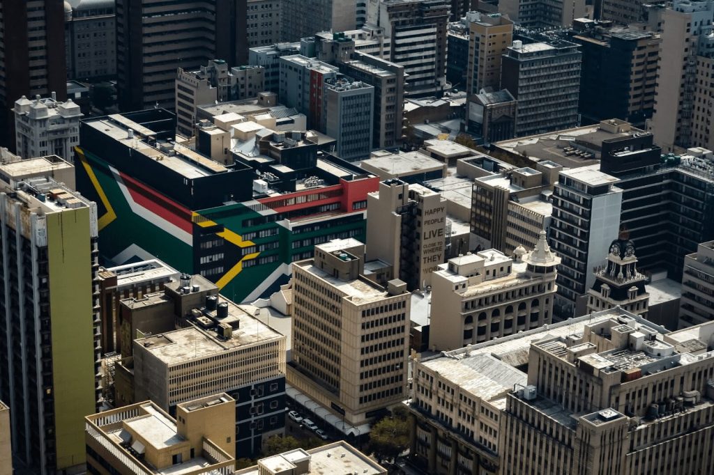 Aerial view of Johannesburg buildings
