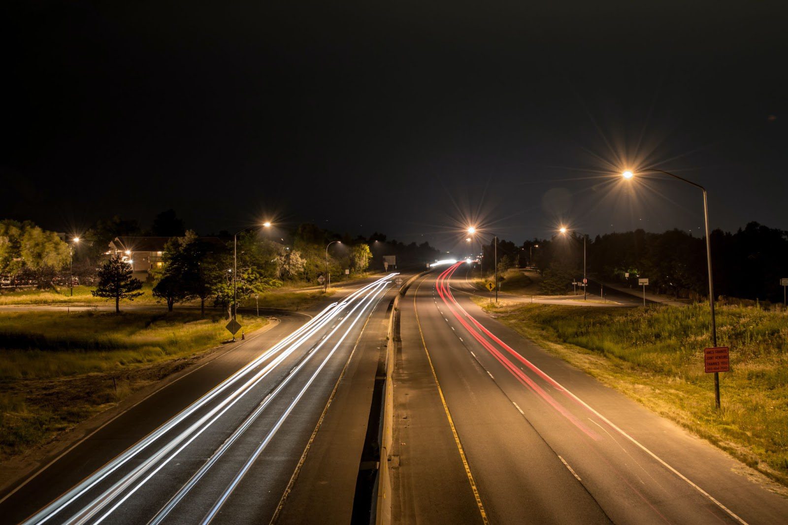 A shot of a busy road at night