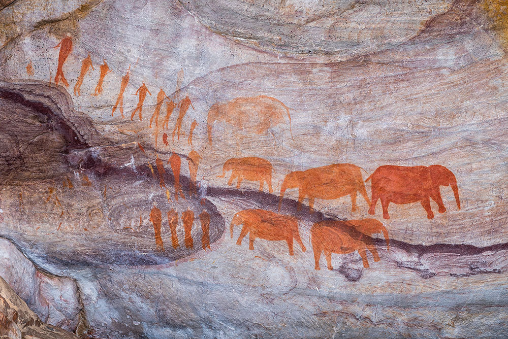 San rock art at the Stadsaal Caves in the Cederberg Mountains, South Africa