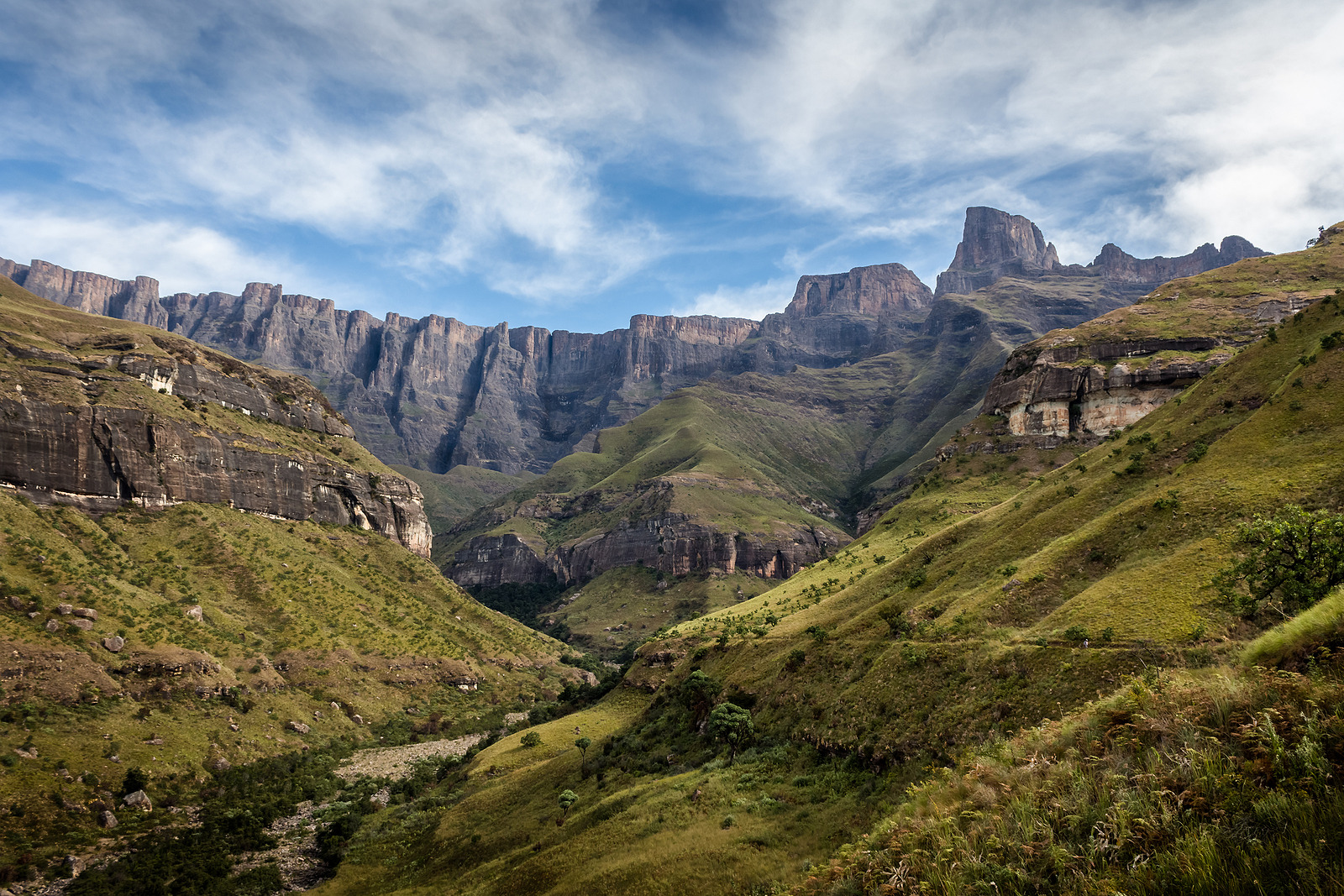 Royal Natal National Park, KwaZulu-Natal, South Africa - View of the Amphitheatre, geographical feature of the Northern Drakensberg in South Africa.
