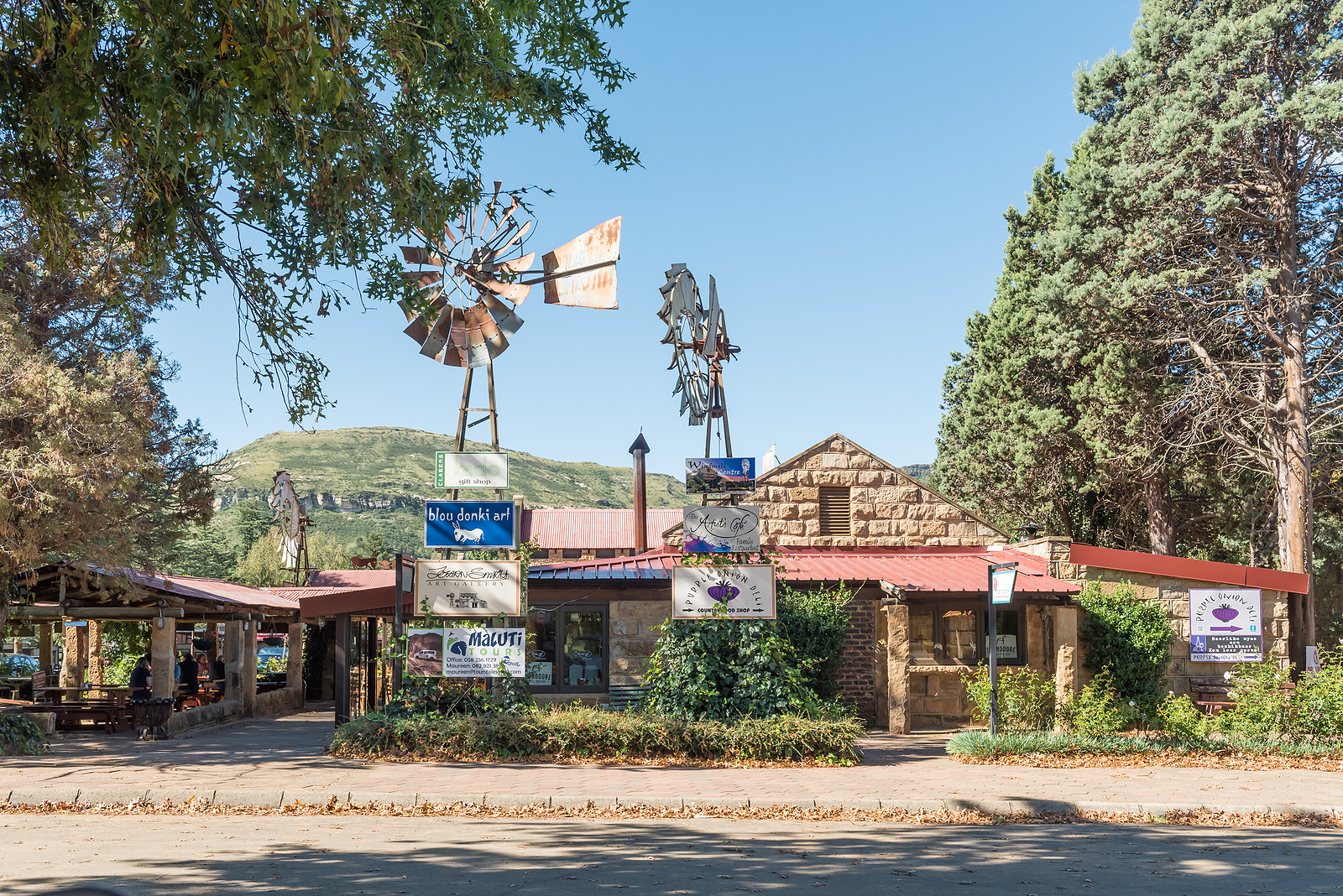 Clarens village with sandstone mountains, Free State, South Africa
