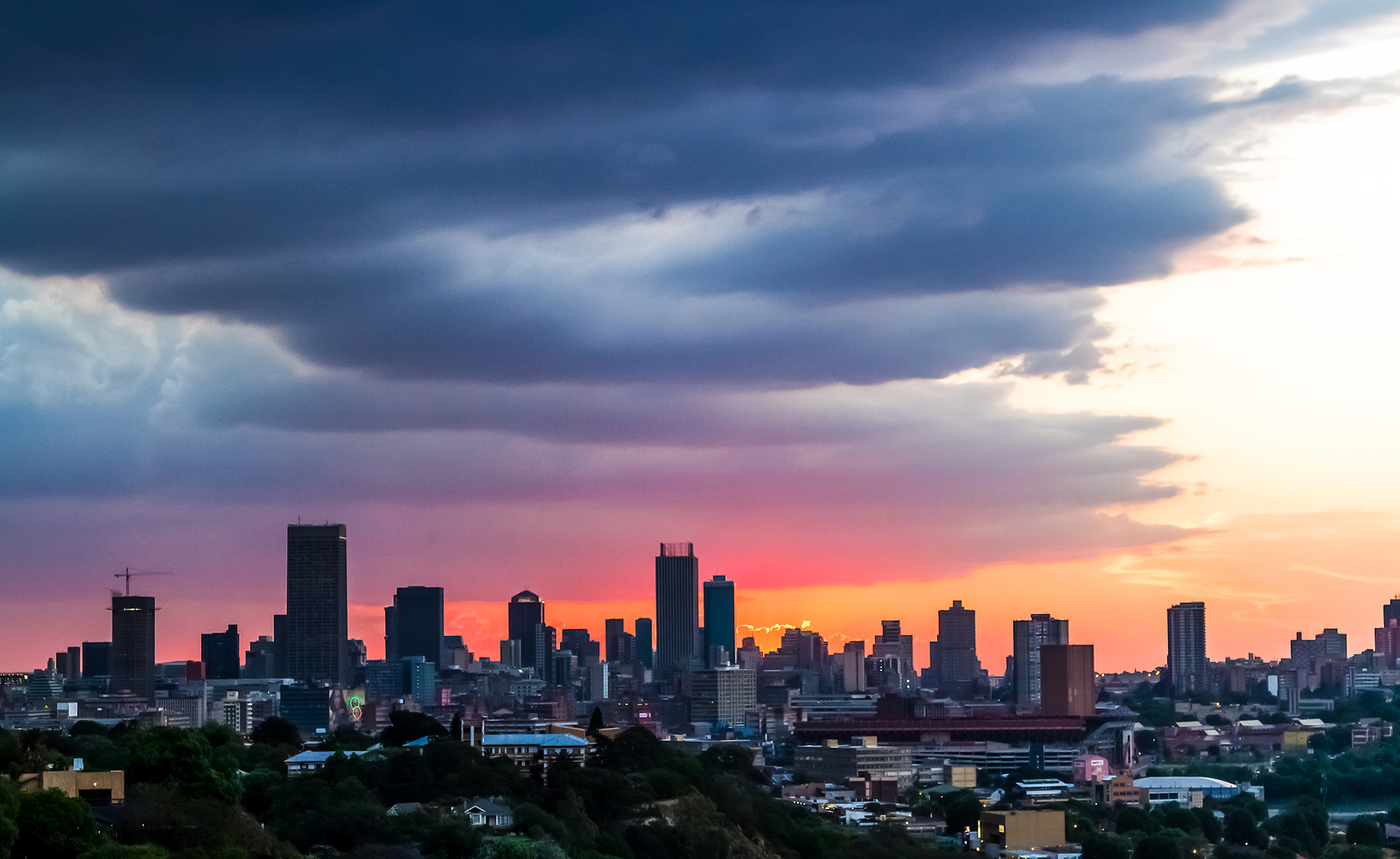 Johannesburg city skyline at sunset, Gauteng, South Africa